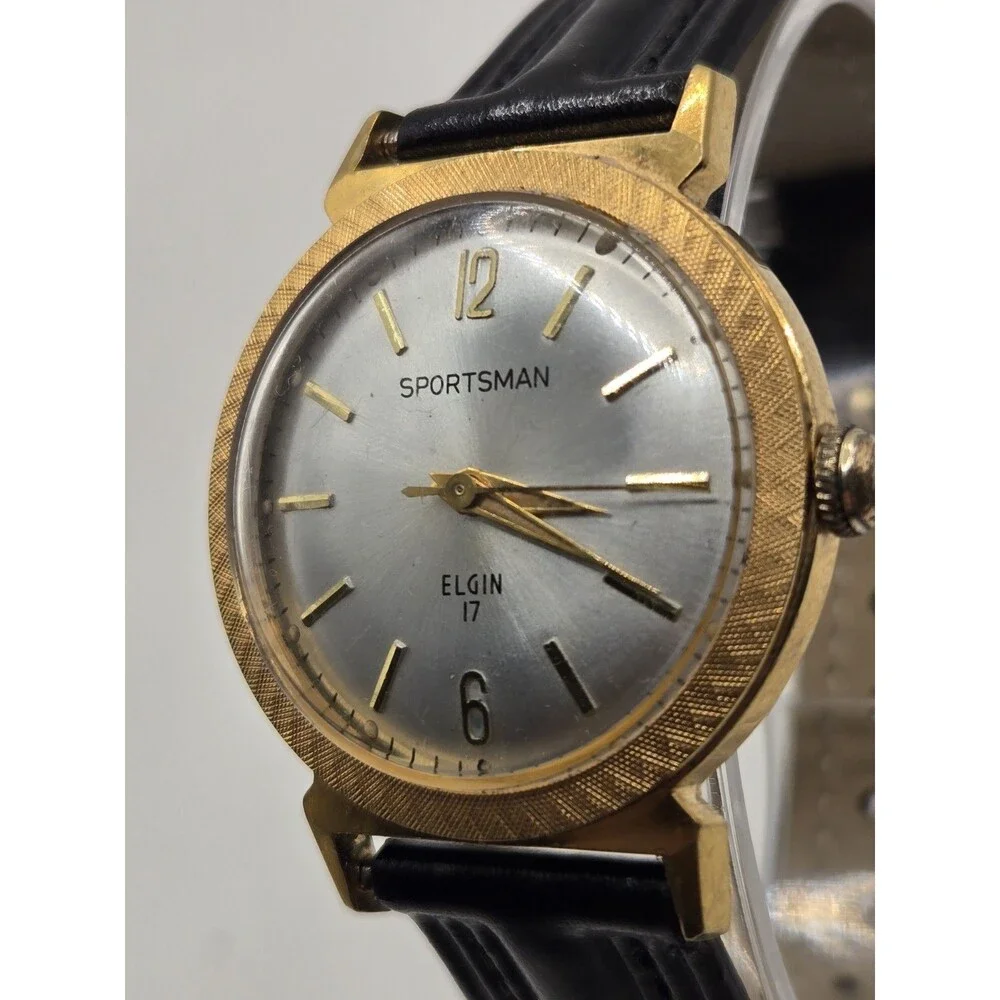 Vintage Elgin Sportsman 17 Jewel Mechanical Watch . 1960s. New Leather Strap